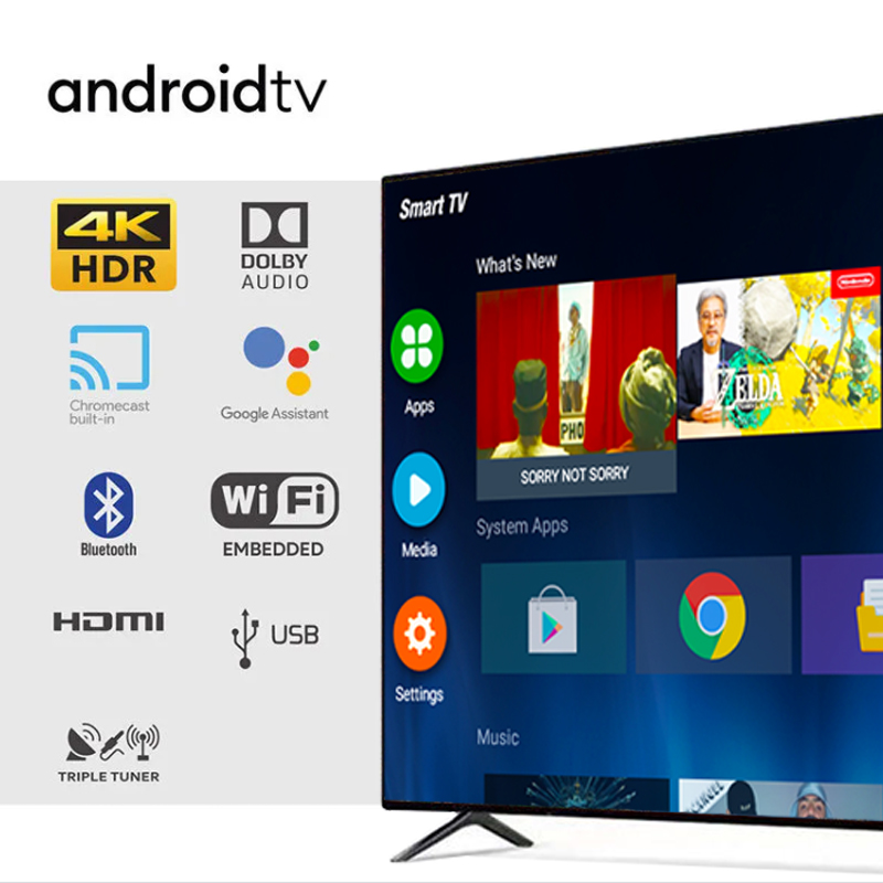 Принимать пользовательский 4K Android плоский экран телевизора умный 32 40 50 55 65 75 43 дюймовый смарт телевизор Телевизор