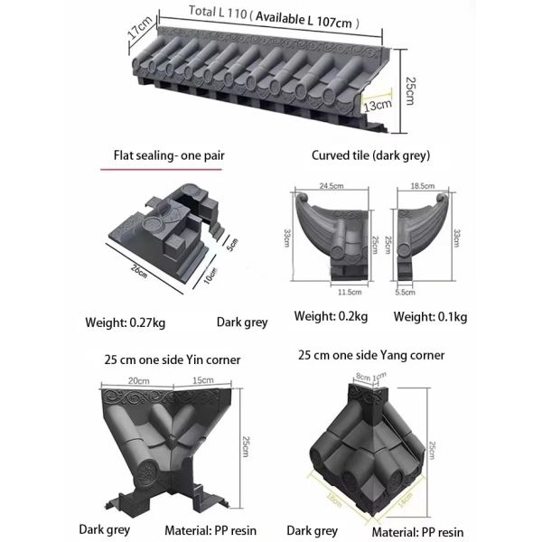 PP Plastic Roof Tiles & Roofing Accessories with Brackets Lightweight Easy Install Roof Shingles with End Caps Corner Joints