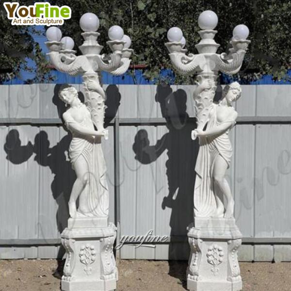 Hand Carved Life Size White Marble Statues With Light Woman Lamp Sculpture