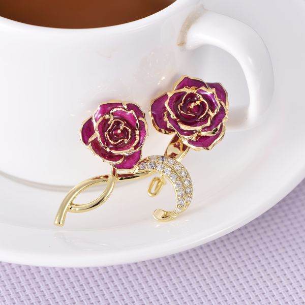 24k Gilded Rose Factory Wholesale Adorable Girls Rose Shaped Brooch Unique Gold Dipped Rose