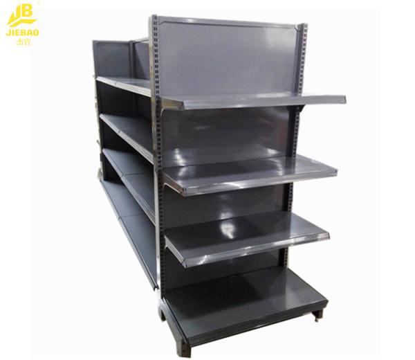 Dark Gray 4 Layers Commercial Gondola Shelving 1800mm High Middle Back Panel