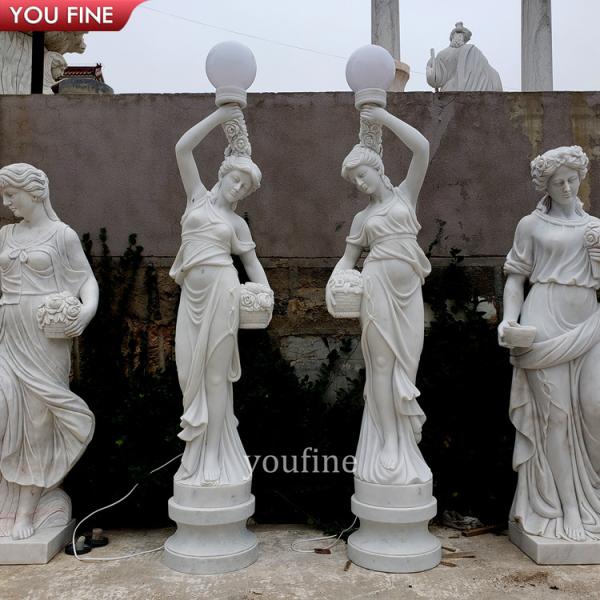 Road Lighting Marble Figure Stone Sculpture for Garden Lamp