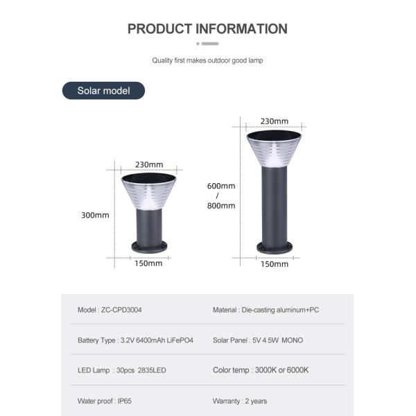 LED2835 Outdoor Garden Solar Light 3500K Warm White Optically Controlled
