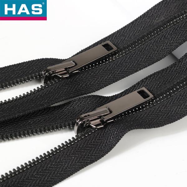 Fermeture éclair pour vêtements avec tirette personnalisable de type 5, dents doubles en métal et extrémité en cuivre canon de fusil brillant