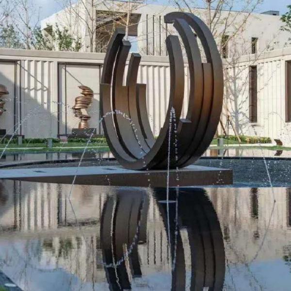 Stainless Steel Circle Water Feature Sculpture Metal Decor Art Sculpture