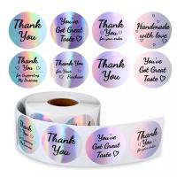 Logo Round Packaging Labels Roll impresso feito sob encomenda holográfico agradece-lhe etiqueta impermeável