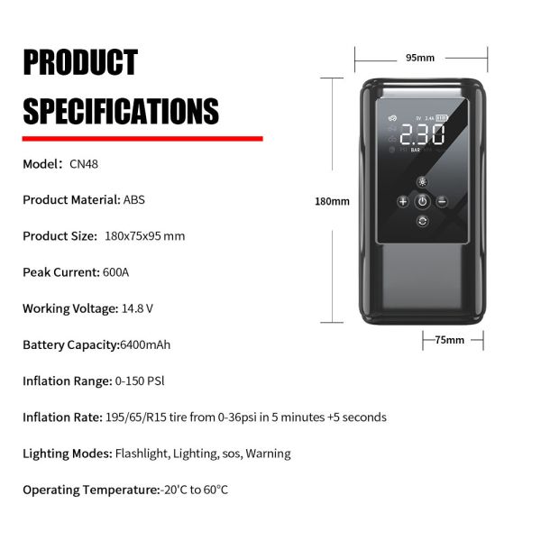 Electric Emergency Car Battery Charger Booster Pack Air Pump 150PSI Car Portable Tyre Inflator