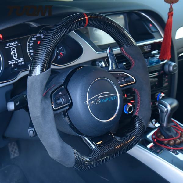Custom Suede Leather Audi Carbon Fiber Steering Wheel Automotive Accessories