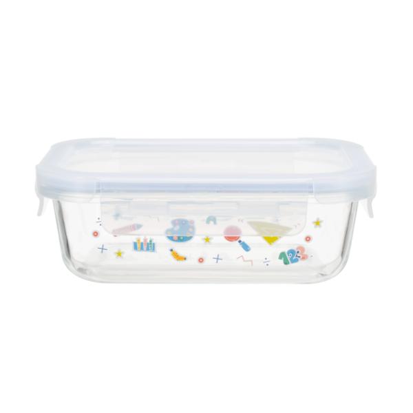4-Lock Custom Glass Food Container with Back to School Design and Oven Safe High Borosilicate Glass