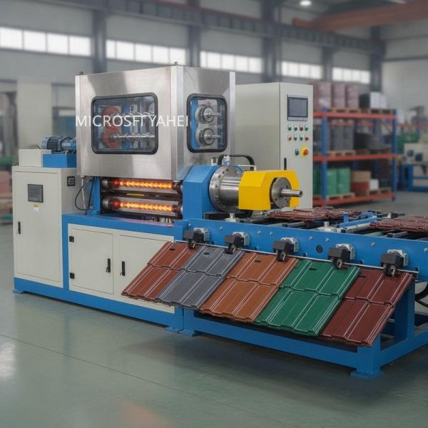 Electrical Heating PVC Roof Tile Machine Designed With Twin Screw Extruder To Produce Glazed Or T Shape Roofing Tile