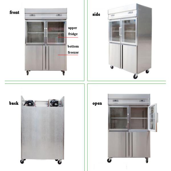 2/4 Doors Stainless Steel Commercial Kitchen Freezer 1000L Capacity With Low Consumption