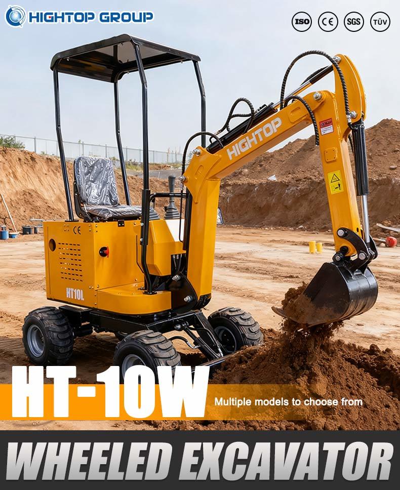 HT10L Wheeled Mini Excavator with 10KW Rated Power