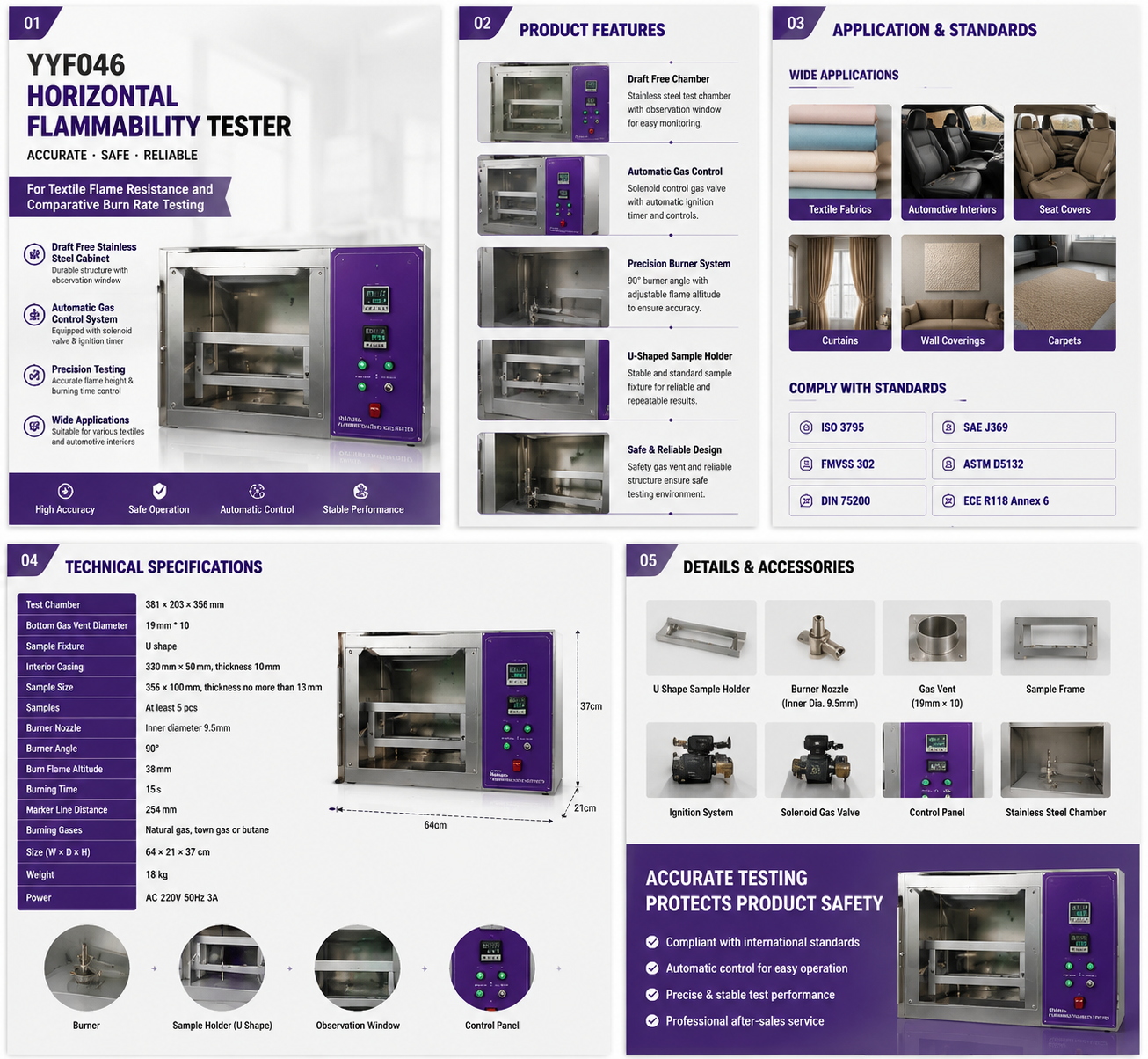 Horizontal Flammability Tester FMVSS 302 ASTM D5132 Textile Burning Test Equipment for Automotive Interior Materials