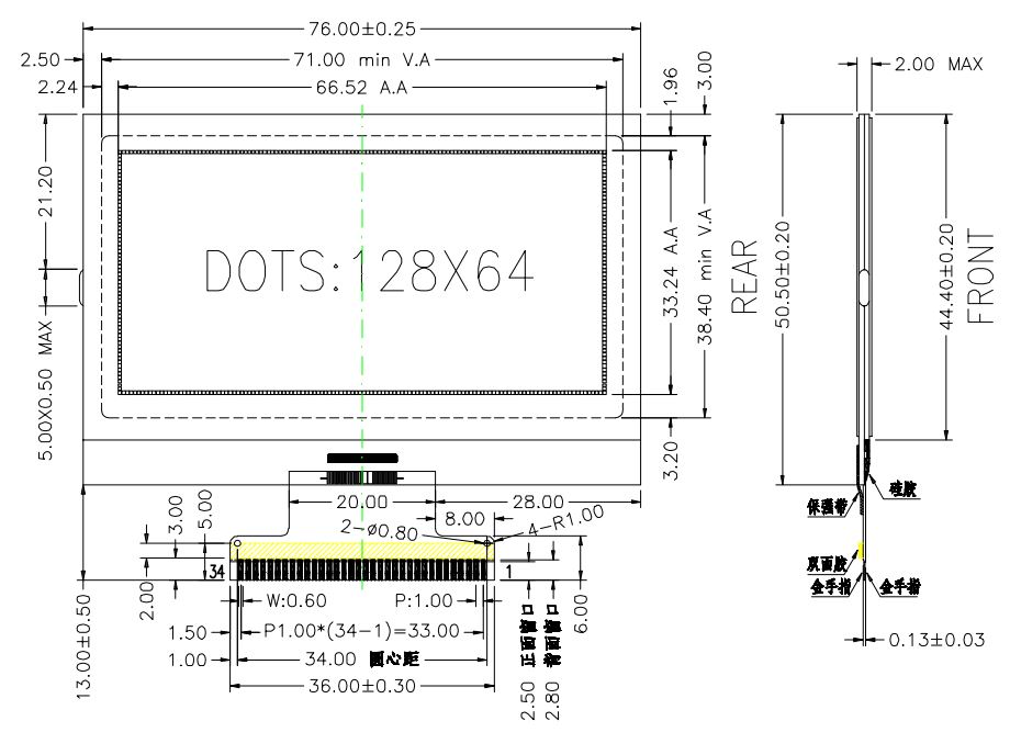 Подгоняйте модуль дисплея LCD COG Pin панели STN HTN FSTN 34 LCD