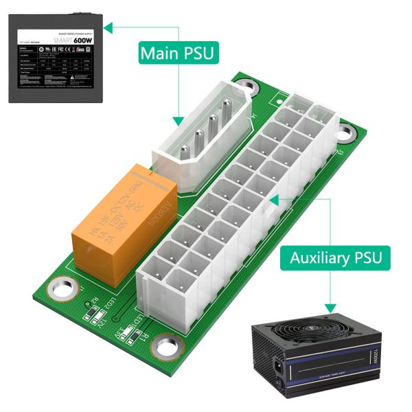 ATX2ATX-N03 Двойной адаптер питания ATX 24Pin до 4Pin SATA Power Sync Starter Card Extension Cable Riser Adapter