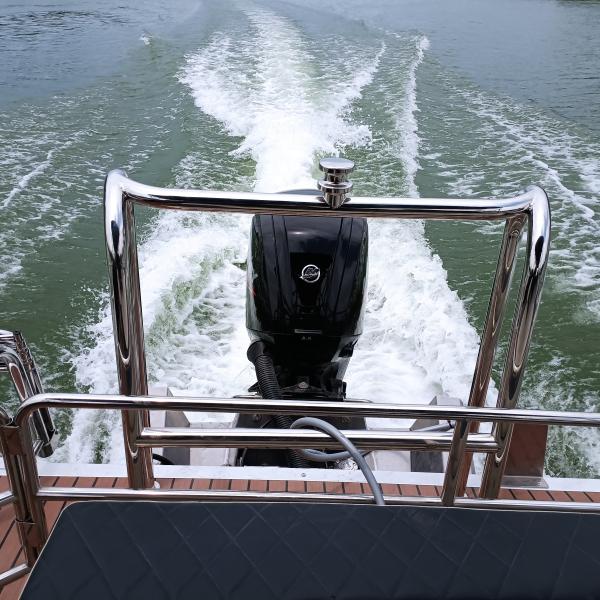 25ft Modern Black & Silver Pontoon Boat - Sleek Design For Premium Leisure & Business Use