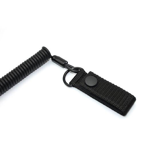 Matt Black Coiled Pistol Lanyard 2M Expanding For Duty Belt Loop