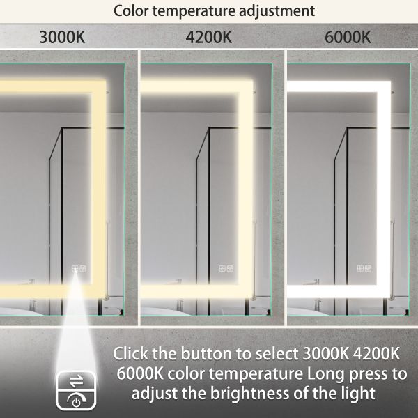 Modern Luxury Wall-mounted Smart LED Vanity Mirror Anti-Fog Backlit Light Frameless IP44 for Home Hotel Villas-Rectangle Design