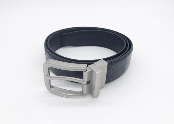 Black Crocodile Grain Mens Reversible Belt Lightweight Silver Buckle Color