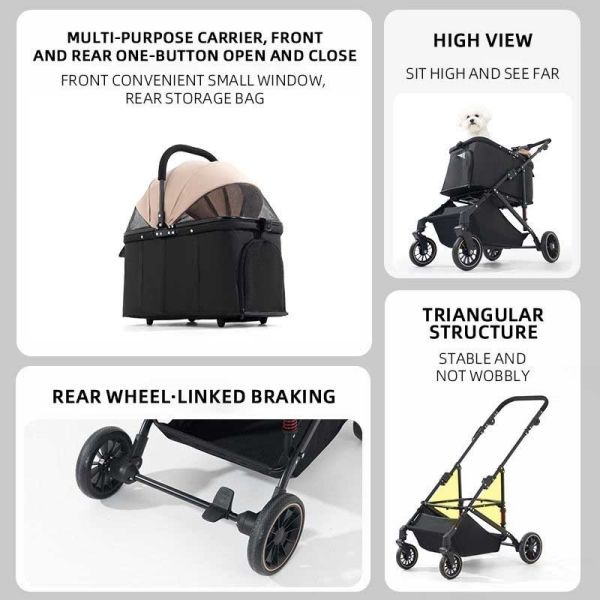 Foldable Pet Stroller Lightweight Portable Travel Dog Cat Stroller with Storage Basket & Safety Brakes