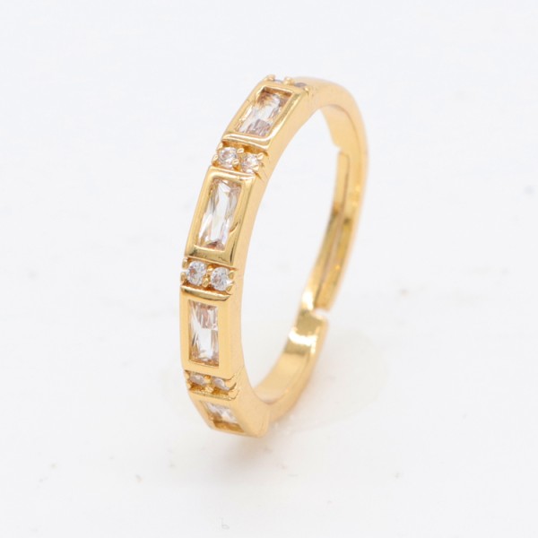Factory Wholesale Fashion Designed Brass 14K Gold Plated Ladies' Open Adjustable Ring Featuring Micro Set Clear Zircon Rings