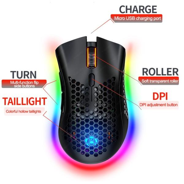 OEM Logo Rechargeable A3 Rgb Wireless Mouse with Silent Keys and Vertical Design