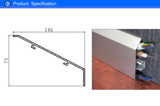 Interlocking Aluminium Skirting Board Natural Anodized , 6000 Series Aluminium Skirting Profiles