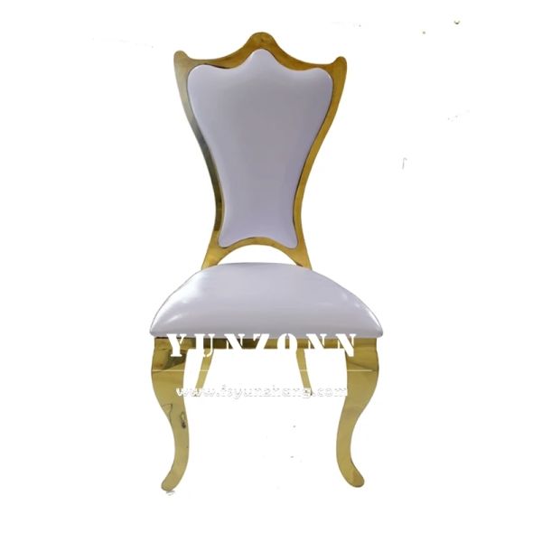 Wholesale Cheap Pricer White Pu Leather Gold Stainless Steel High Back Hotel Wedding Chair
