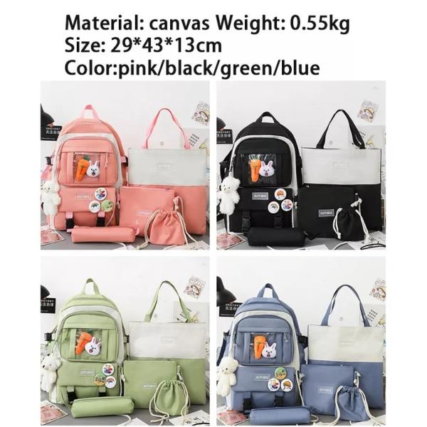 1.41 Inch Pink School Backpack Sets Girls Boys 5pc Backpack Set