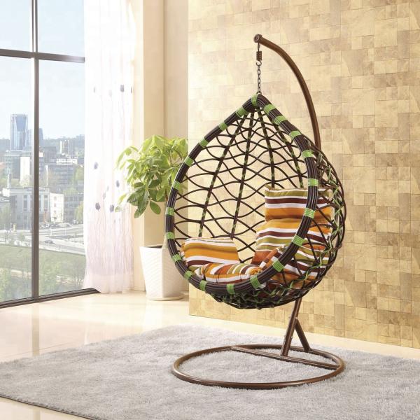 Waterproof Outdoor Wicker Furniture Swing Chair in Water Drop Shape with Metal Frame