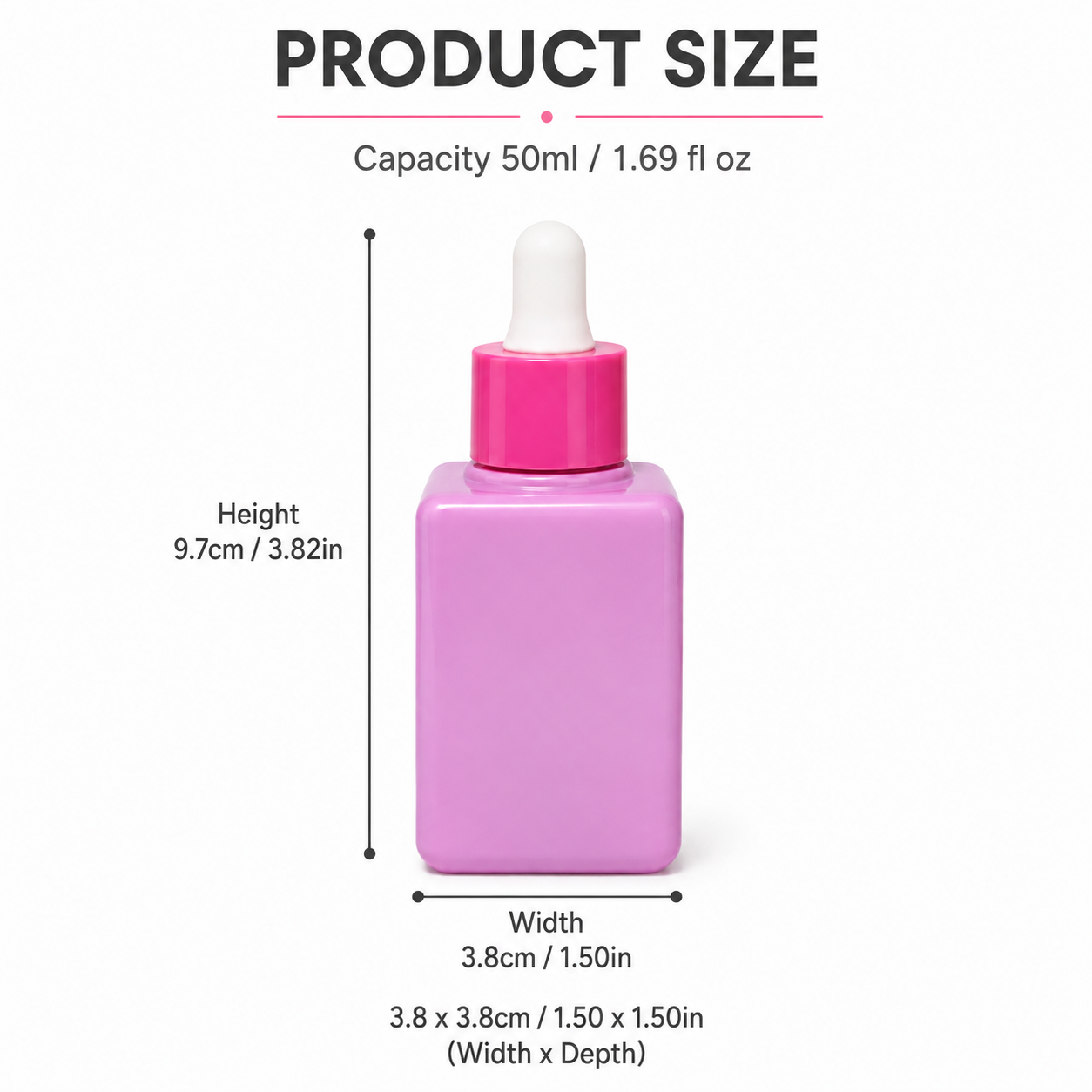50ml Pink Dropper Bottle with Screen Printing for Premium Skincare Serum & Essential Oil Packaging