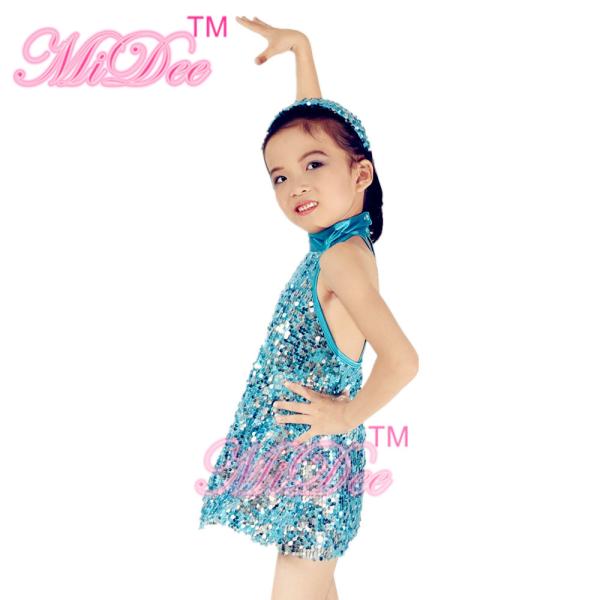 Adult Jazz Dance Wear Full Sequin Halter Neck Dress With Matching Hat