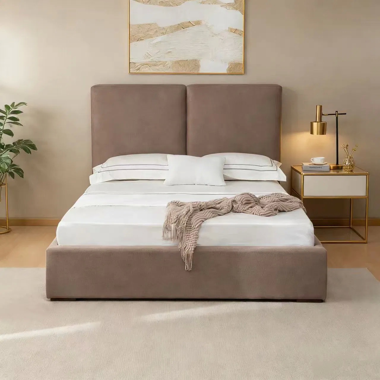 Modern Split Headboard Linen Bed