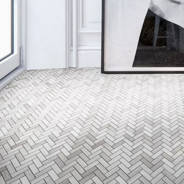 Hexagon Inlay Bianco Carrara White Grey Cream Broken Wood Marble Onyx Waterjet Floor Tiles