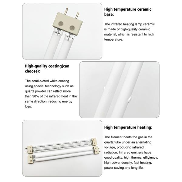 1850W 400V Single Tube Quartz Infrared Lamp with 328mm Total Length for Efficient Heating