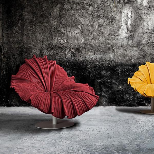 Art furniture decoration special design Rotatable yellow fabric flower shaped chair flocked cloth modern leisure chair