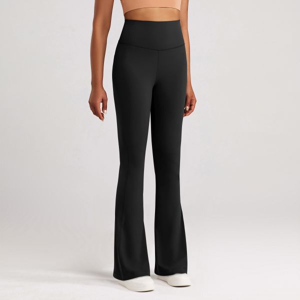 Women's High Waisted Long Yoga Pants Taupe Color Buttery Soft Fabric Flared