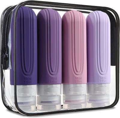 Bouteilles de toilettes de voyage en silicone résistant aux fuites, de couleur violette 90 ml