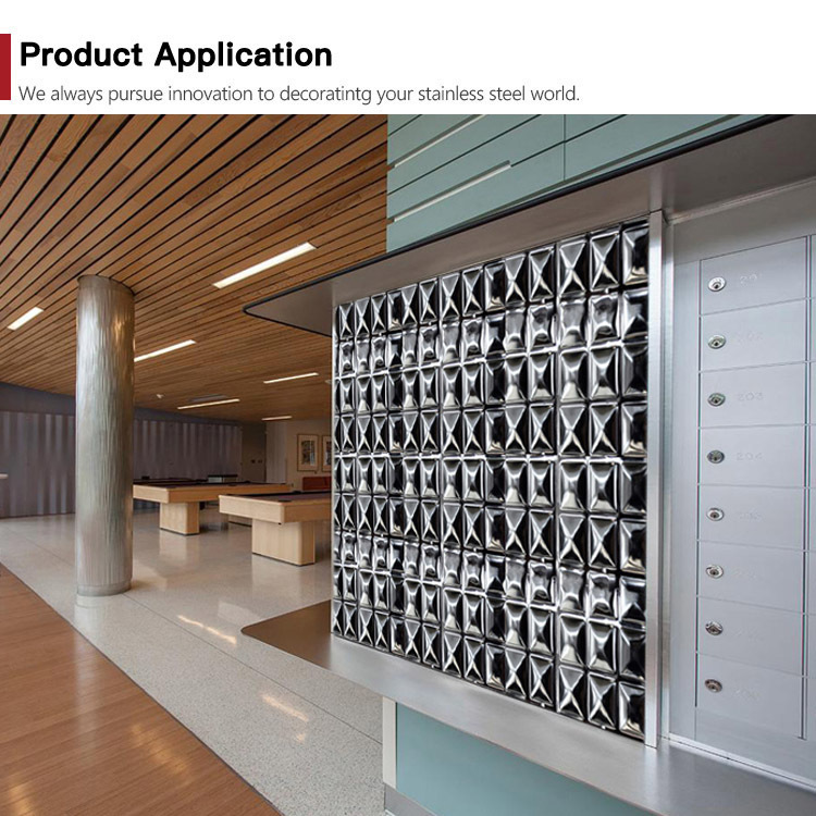 304 PVD Black Color 3D Square Pattern Mirror Stamped Finish Stainless Steel Cladding Panels