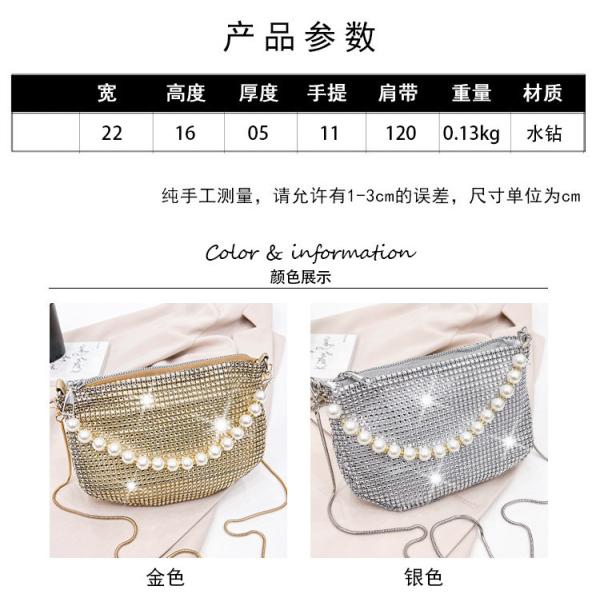 New pearl handle imitation full diamond handbag shoulder bag Cross-border explosive party dinner bag fashion shoulder