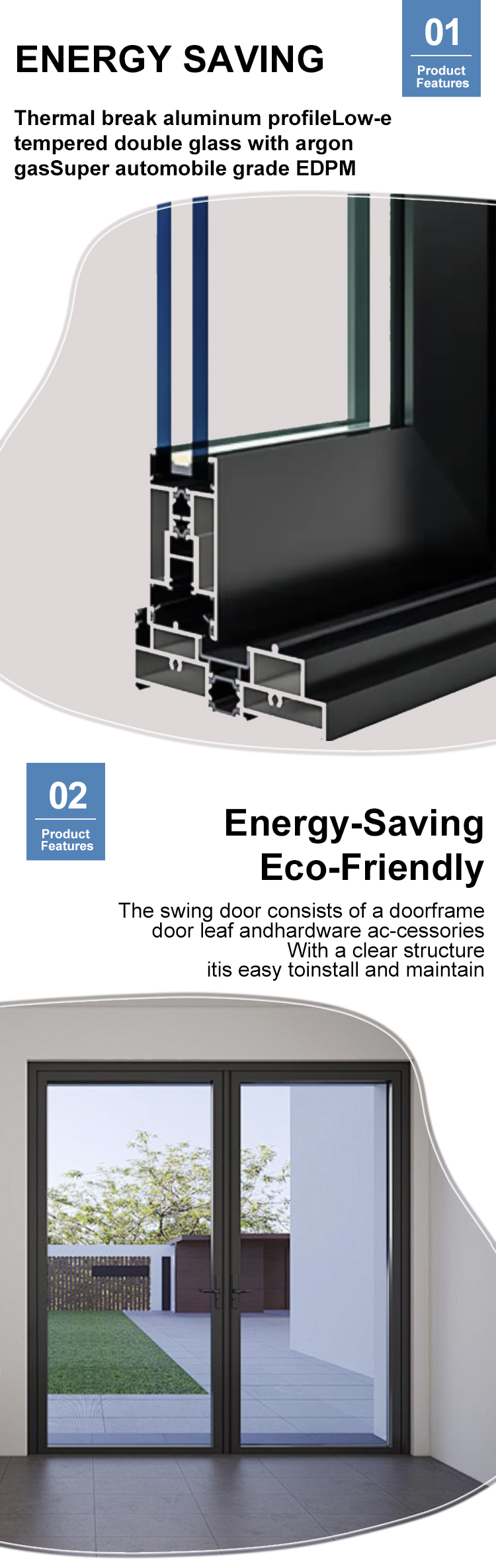 Customized Modern Design Aluminum Alloy Waterproof Mosquito-proof Casement Door for Home Kitchen Workshop School Use