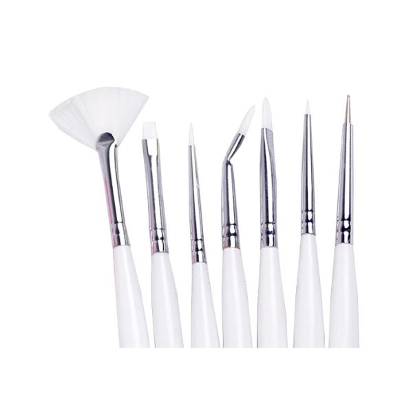 7 Piece Pure White Synthetic Bristle Paint Brush For Nail Art with Wooden Handle