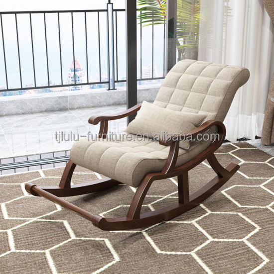 Wooden Rocking Chairs Enhance Your Living Room with this Lazy Recliner Lounge Chair and its Comfortable Velvet Fabric