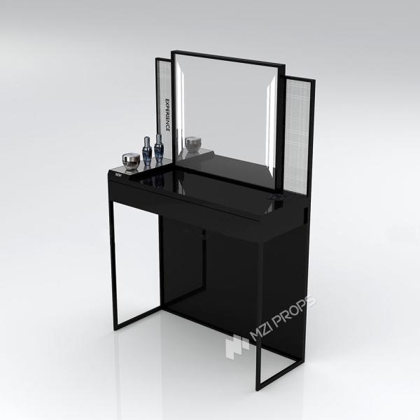 Retail Store Design Black Experience Desk with Mirror Beauty Shop Display Rack for Skincare Store Decoration