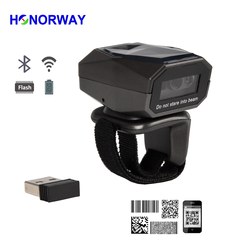 Honorway 2D QR Wearable Finger Ring Portable Barcode Scanner,Bluetooth&2.4G Wifi USB Dongle&Type C for Inventory