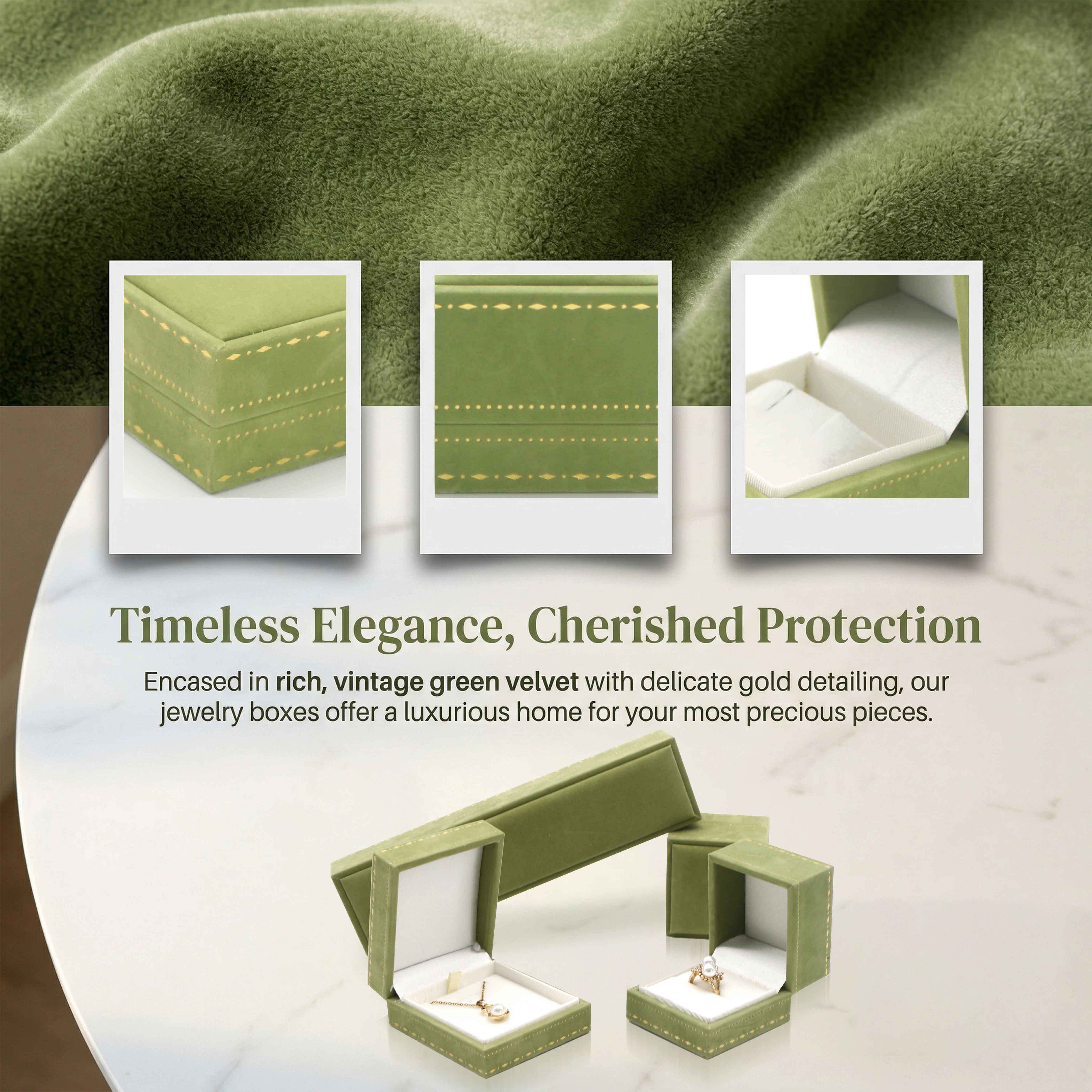 Vintage Green Velvet Luxury Jewelry Box Set Simple Luxury Necklace Gift Box Custom Color