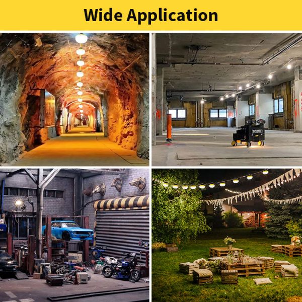 AC Power Supply 50FT Total Length 5 Bulbs 45W 6300Lm Linkable Portable Outdoor IP65 LED Site Construction String Light