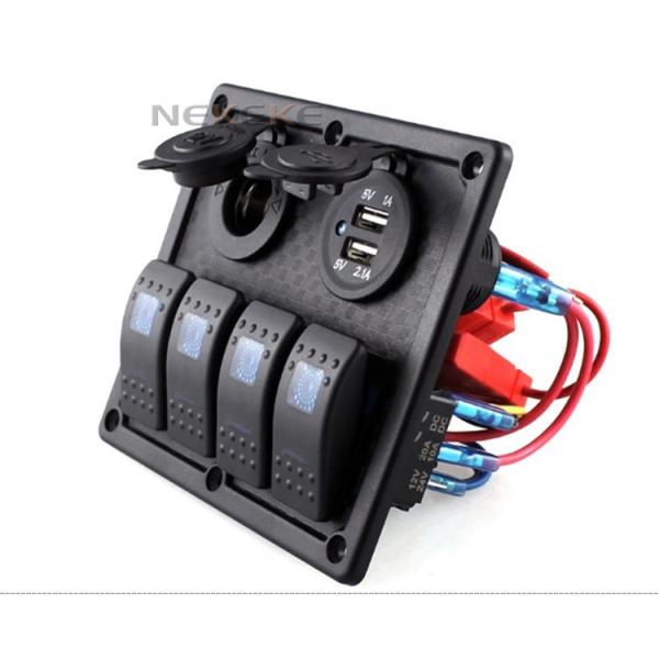 4 Gang Waterproof Rocker Switch Panel Box Dual USB Socket Mixing Panel For Boat