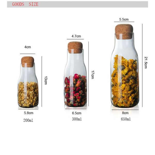 Morden Style Borosilicate Glass Storage Jar With Cork Lid BPA Free Household Use