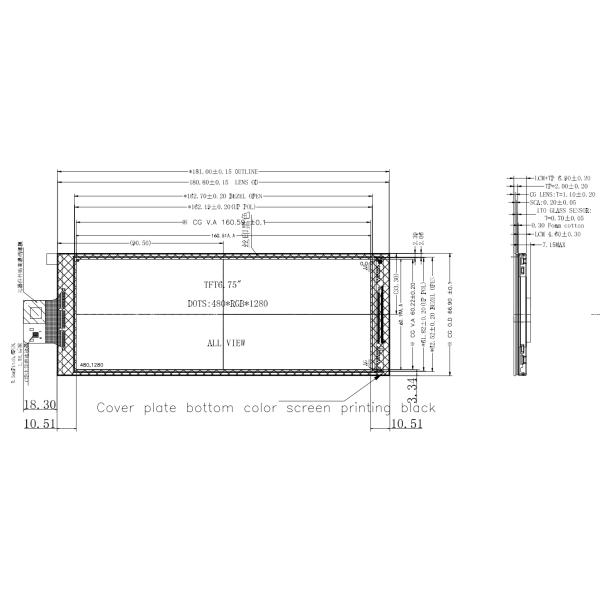 Высокая яркость Капацитивный сенсорный TFT 6,86 дюйма 400x1280 точек FL7707 Драйвер Интерфейс MIPI